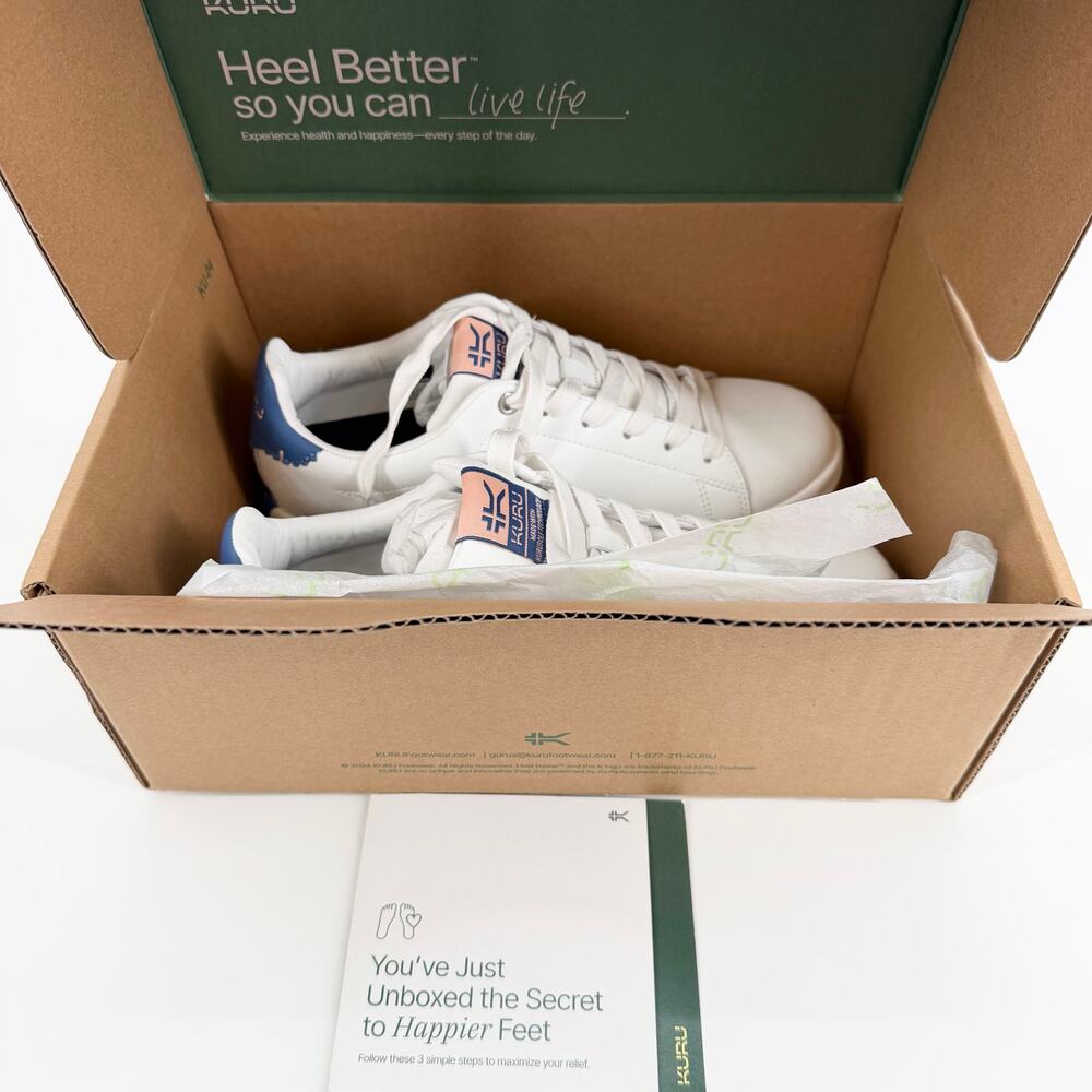 KURU ROAM Women's 8.5 White Leather Sneakers NIB Plantar Fasciitis Arch Support - Picture 9 of 11